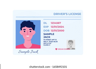  Template Of Car Driver License Plastic Card.  Illustration