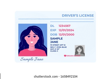  Template Of Car Driver License Plastic Card.  Illustration