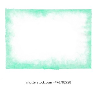Template for cards, hand drawn watercolor pink background with brush strokes - for invitations, posters and cards - teal green paint frame.