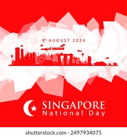 Template of Celebration 59th Singapore National Day 2024 with Beautiful City Landscape Illustration. Best for Singapore Independence Day Background, Banner, Poster.  - Powered by Shutterstock