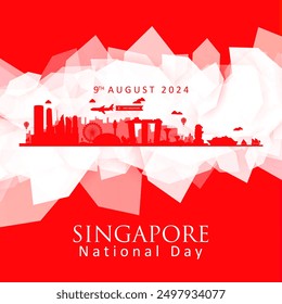 Template of Celebration 59th Singapore National Day 2024 with Beautiful City Landscape Illustration. Best for Singapore Independence Day Background, Banner, Poster.  - Powered by Shutterstock