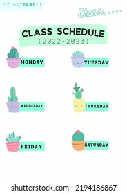 Template Class Schedule, School Time (with Green Cactus And Succulent Theme)