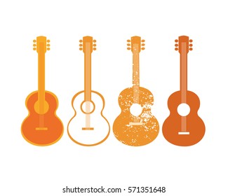 Template for Design Poster. Acoustic guitar silhouette emblem set. Idea to announce Live Music event with guitars. Festival Acoustic Music promotion advertisement background illustration. - Powered by Shutterstock