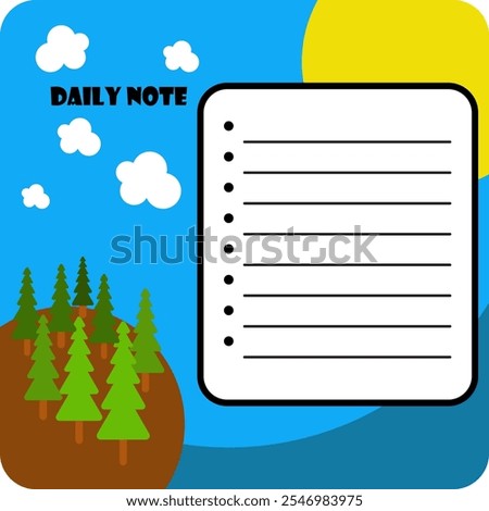 Template paper Dail Note with spruce trees inside