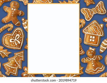 Template Postcard Banner Christmas Gingerbread On Stock Illustration ...