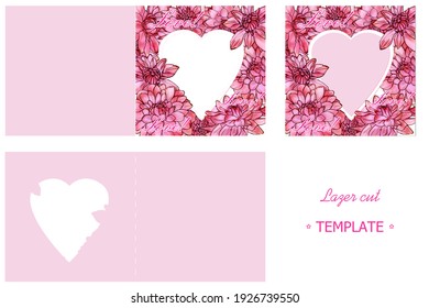 Template for a postcard with a convex pattern. Decorative design for laser cutting.