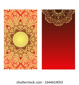 Templates For Greeting And Business Cards.  Illustration. Oriental Pattern With. Mandala. Wedding Invitation. Luxury red, sunrise gold color. - Powered by Shutterstock