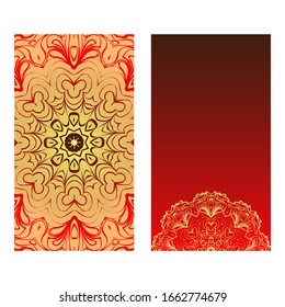 Templates For Greeting And Business Cards.  Illustration. Oriental Pattern With. Mandala. Wedding Invitation. Luxury red, sunrise gold color. - Powered by Shutterstock