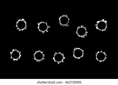 Ten Of Bullet Hole On Black Isolated Background. 3d Illustration.