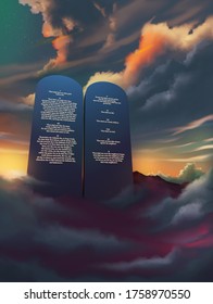 The Ten Commandments, 3d rendering, religious illustration imagery epic