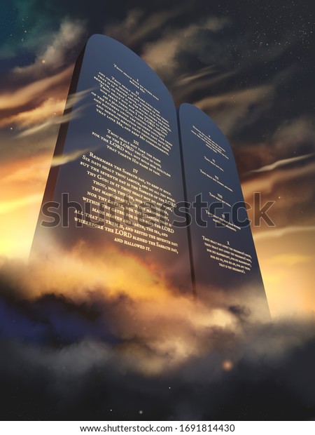 Ten Commandments Glowing On Stone Tablets Stock Illustration 1691814430