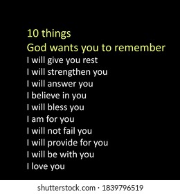 Ten Things, God Wants You To Remember, Motivational Quote Of Life, Typography For Print Or Use As Poster, Card, Flyer Or Banner