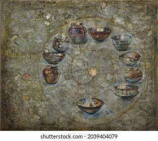 Ten Vessels of light wisdom of kabbalah painting original art 