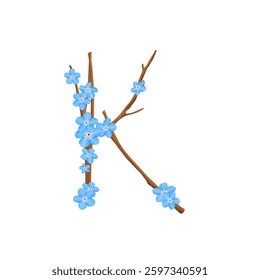 Tender blue spring, Easter letter K on white background