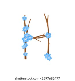 Tender blue spring, Easter letter H on white background