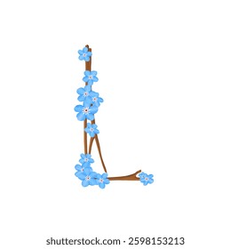 Tender blue spring, Easter letter L on white background