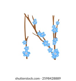 Tender blue spring, Easter letter N on white background