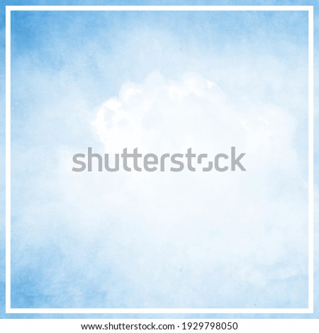 Tender color sky with clouds in square background. Watercolor