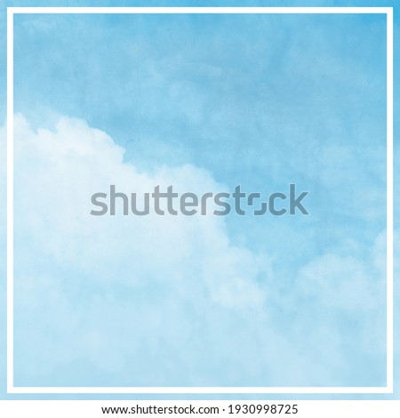 Tender color sky with clouds in square background. Watercolor