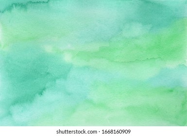 Tender hand drawn emerald and green textured watercolor background. Spring, easter mint and blue watercolour texture for nature concept wallpaper, greeting card design, banner cover
