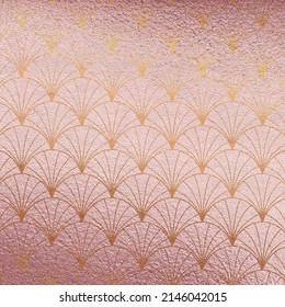 Tender Pink Art Deco Background. Leather Texture With Gold Geometric Pattern. Scrapbook 20s Paper