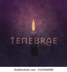 Tenebrae candlelight service with single purple candle Also known as the Service of Shadows. Square format. Aged texture in multiple hues of purple and violet.