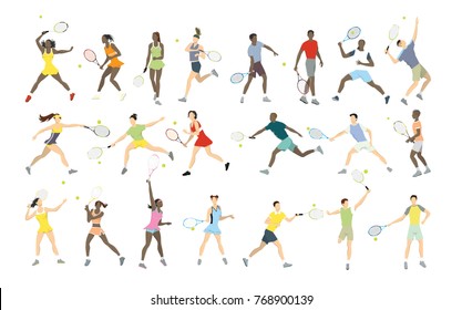 Tennis athletes moves set on white background. - Shutterstock ID 768900139
