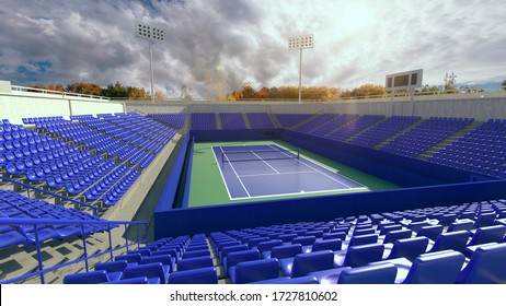 Tennis Court Render 3d Illustration Stock Illustration 1727810605