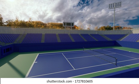 Tennis Court Render 3d Illustration Stock Illustration 1727810605