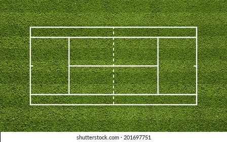 Tennis court. Top view field. Green grass.