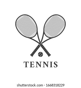 Tennis logo design or icon with two crossed rackets and tennis ball. 