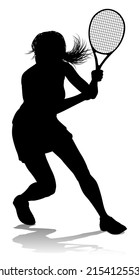 A tennis player woman female sports person in silhouette