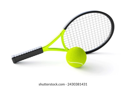 Tennis racket and ball isolated on white background. 3d-rendering - Powered by Shutterstock