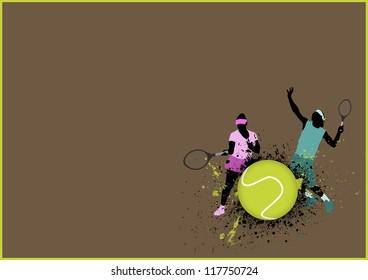 Tennis sport poster: man and woman background with space