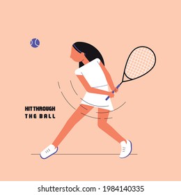 Tennis sports flat illustration with phrase. Young woman with racquet and ball - Powered by Shutterstock