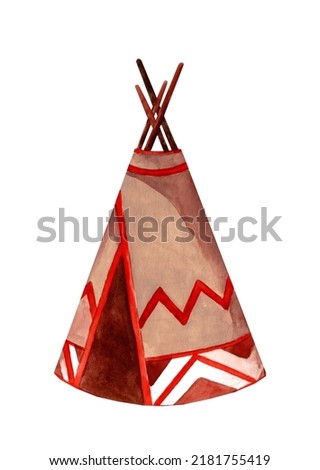 Tepee dwellings, yurts of local residents, wild lifestyle, tribal travel. Watercolor illustration