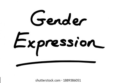 The term Gender Expression, handwritten on a white background.