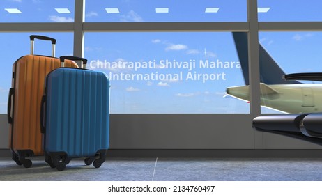 Terminal And Commercial Airplane Revealing Chhatrapati Shivaji Maharaj International Airport Text 3D Rendering