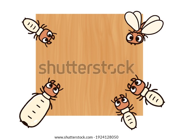 Termites and wood grain background frame. Includes\
copy space.
