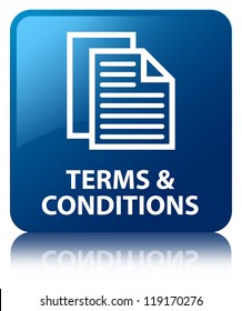 Terms & conditions glossy blue reflected square button