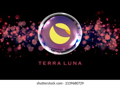 Terra Luna Crypto Currency. Luna On Abstract Background. Luna In Bubble