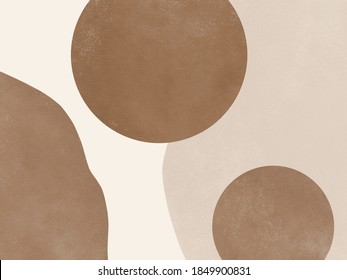 Terracota Background. Brown Shapes With Watercolour Texture On Beige. Mid Century Aesthetic Art.