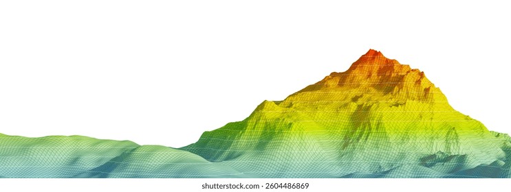 Terrain analysis: Gradient Grid computation, slope (aspect) mapping, and 3D visualization with elevation levels. Isolated on white background. 3d illustration.