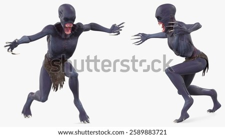 Terrifying monster design featuring sharp claws and menacing fangs, ideal for game developers and horror projects.