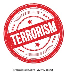 TERRORISM text on red round grungy texture stamp.