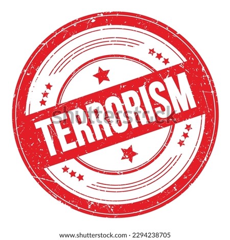 TERRORISM text on red round grungy texture stamp.