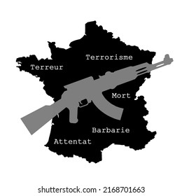 Terrorist Attack In France, Black Icon Flat Style