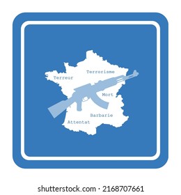 Terrorist Attack In France, Blue Sign Flat Style