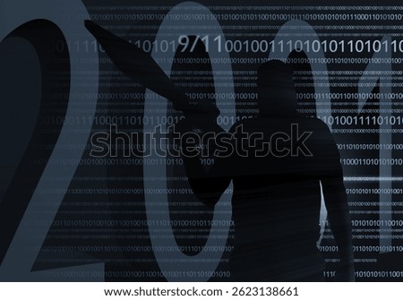 Terrorist in front of digital code, illustration