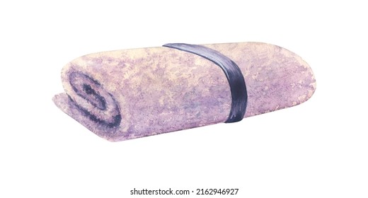 Terry Towel Tied With A Ribbon. Watercolor Illustration. An Isolated Object From A Large Set Of Lavender SPA. For Decoration And Design, Composition, Beauty Salon Menu, Cosmetics, Booklets.